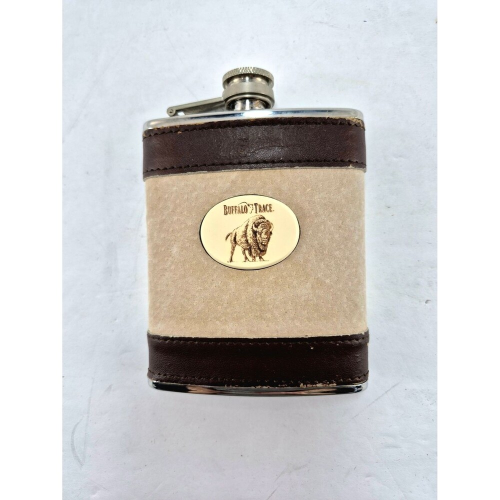 Vintage Buffalo Trace Distillery Leather & Suede Hip Flask – Rare Collector Item